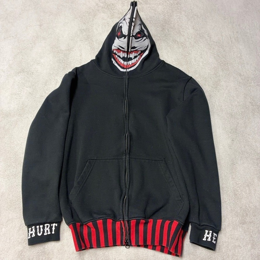 WWE Bray Wyatt The Fiend Mask Hoodie Full Zip Let Me In Black Red Men's M